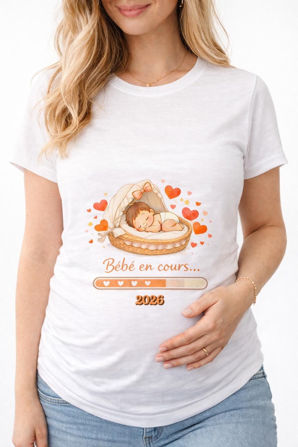 Tshirt femme imprimé, Bébé en cours, future maman, annonce de grossesse femme enceinte, bébé en cours, barre de chargement, tshirt grossesse