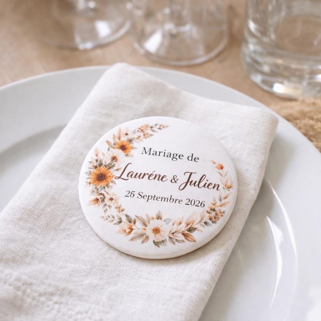 Badge Personnalisé Mariage, Anniversaire, Baptême, EVJF