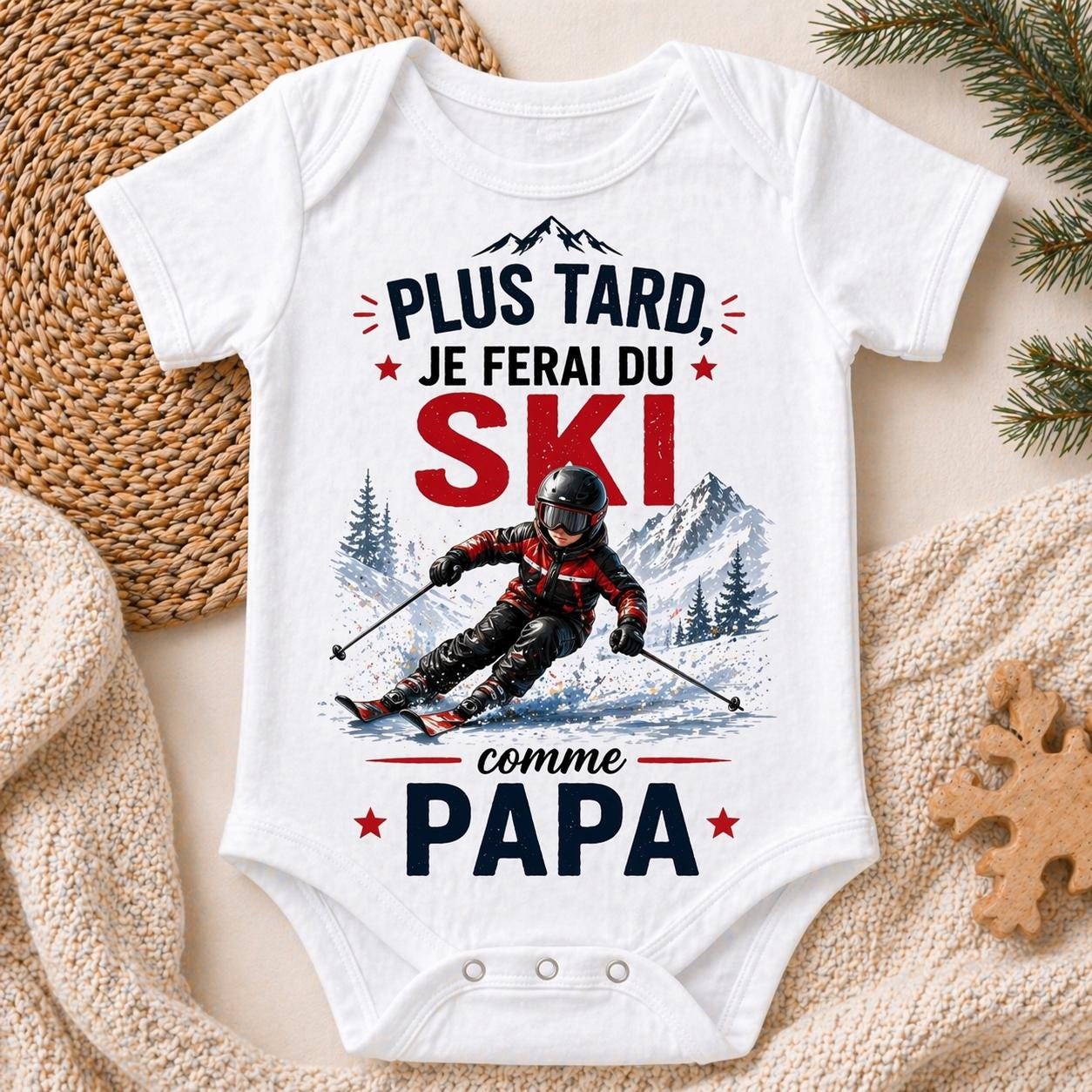 Body bébé skieur ski comme papa – Cadeau naissance original – Body bébé humour – Idée cadeau papa – Bébé pilote – Body personnalisé
