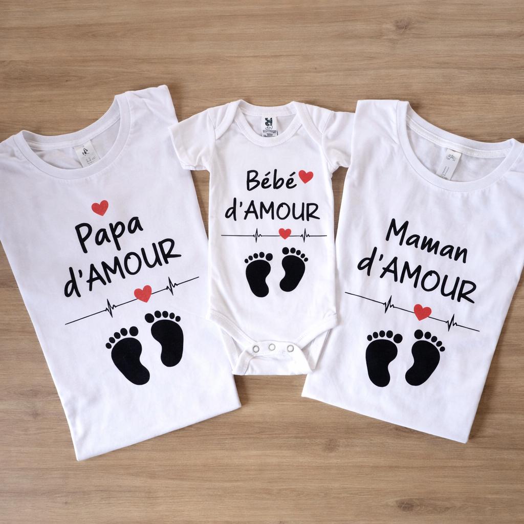 T-shirts et body assortis Papa Maman et Bébé d'amour