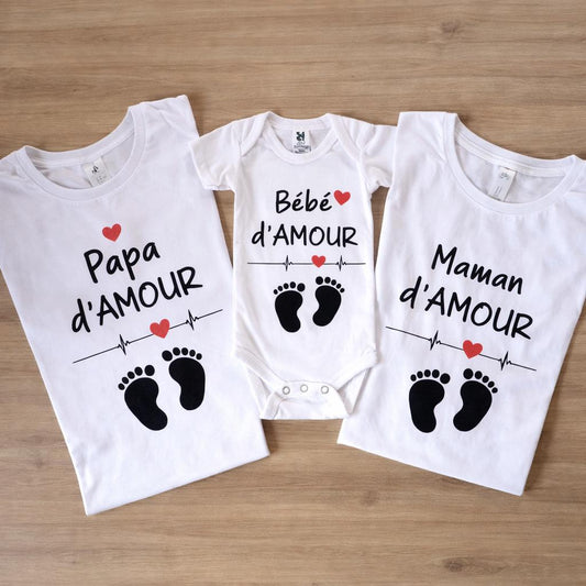 T-shirts et body assortis Papa Maman et Bébé d'amour