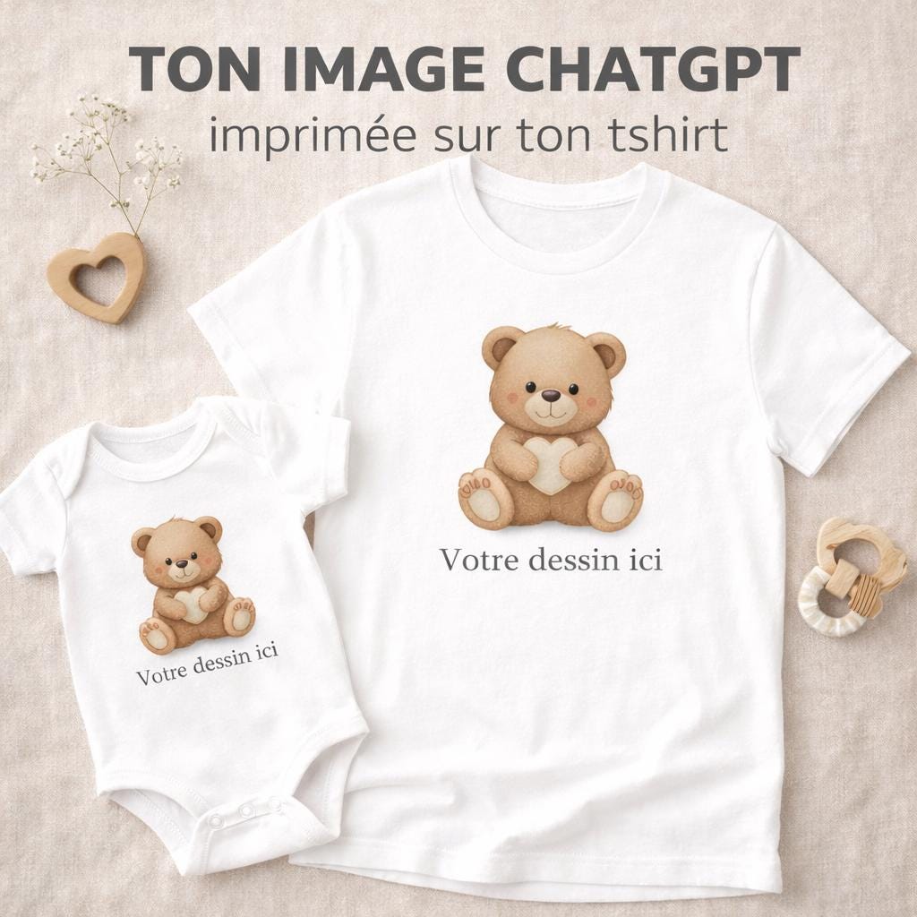 Body ou tshirt personnalisé avec ton image de chez CHATGPT ou autre IA. Envoie moi ton image je l'imprime sur un tshirt