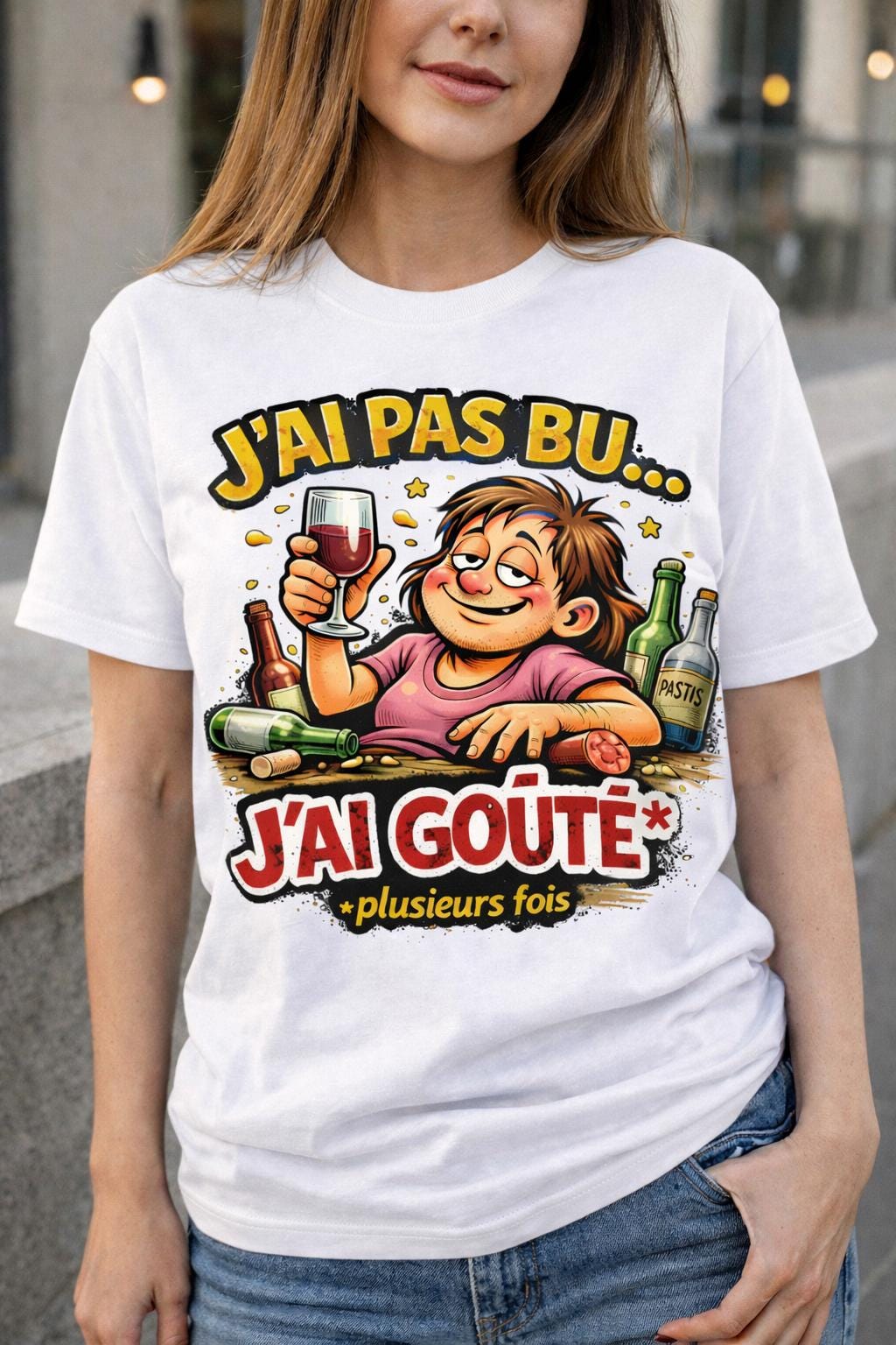 T-shirt humour apéro femme homme | J’ai pas bu j’ai goûté plusieurs fois | Cadeau drôle alcool | Tee-shirt humour français