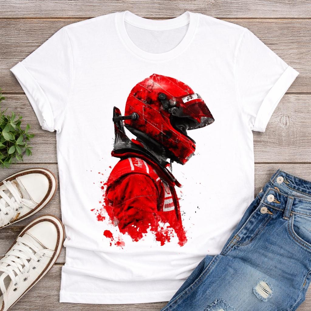 Tshirt Pilote de F1 Ferrari, pilote avec son casque. Tshirt homme, fan de Formule 1