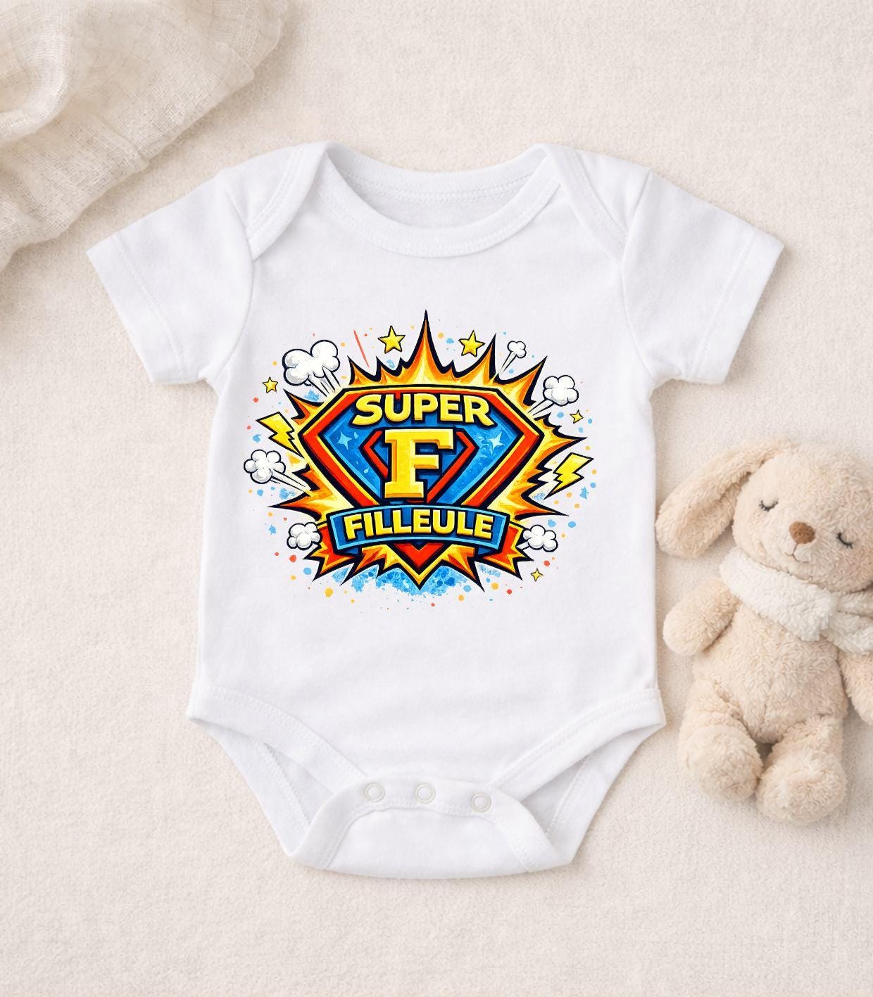 Super Filleule – T-shirt adulte, enfant ou body bébé – Cadeau filleule original – Annonce famille super héros - BD Comics Superman Spiderman