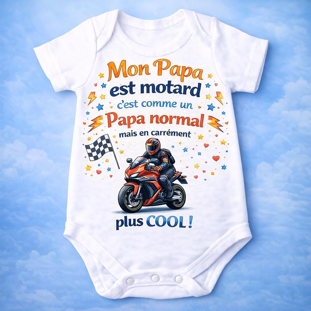 Body bébé “Mon papa est motard/pilote” – Body naissance pour futur biker – Cadeau humour