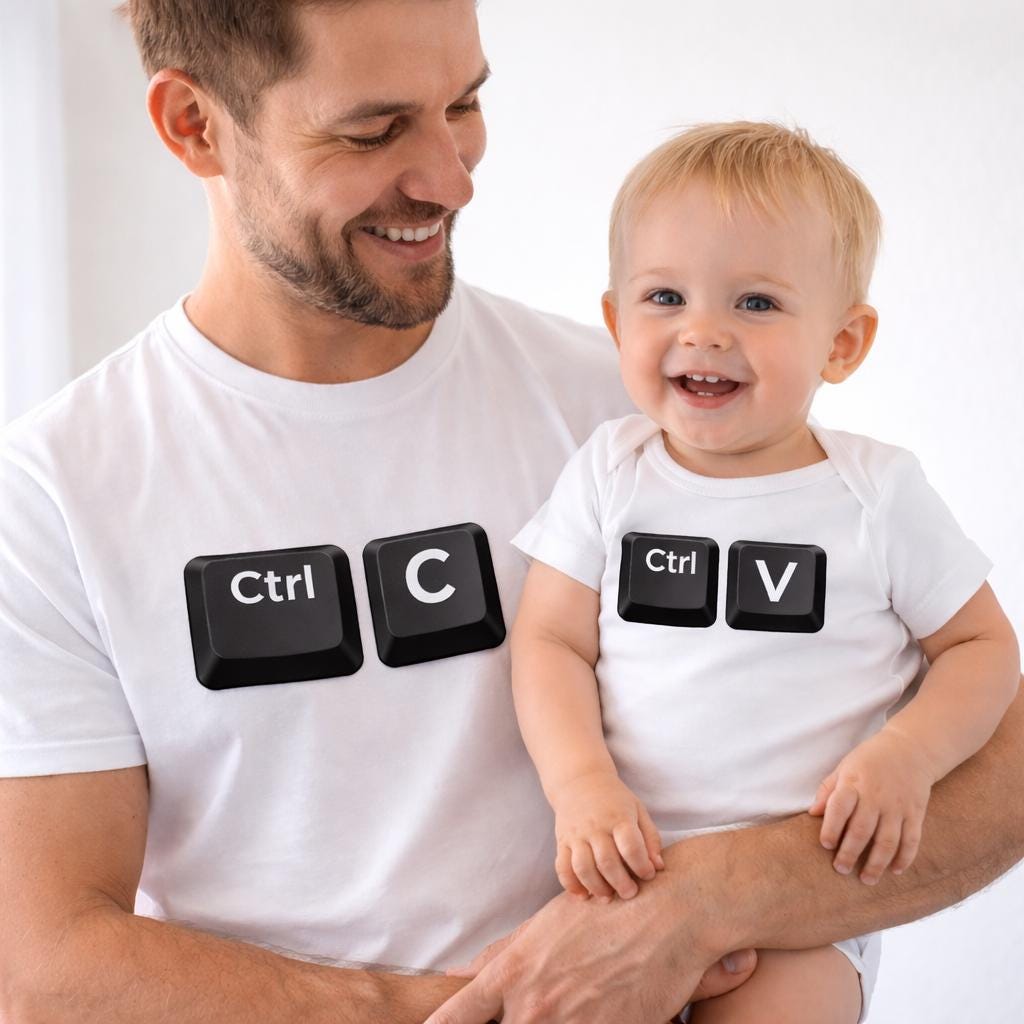 T-shirt humour geek – CTRL C CTRL V– Tee shirt informatique drôle – Cadeau papa geek – T-shirt famille original copié collé