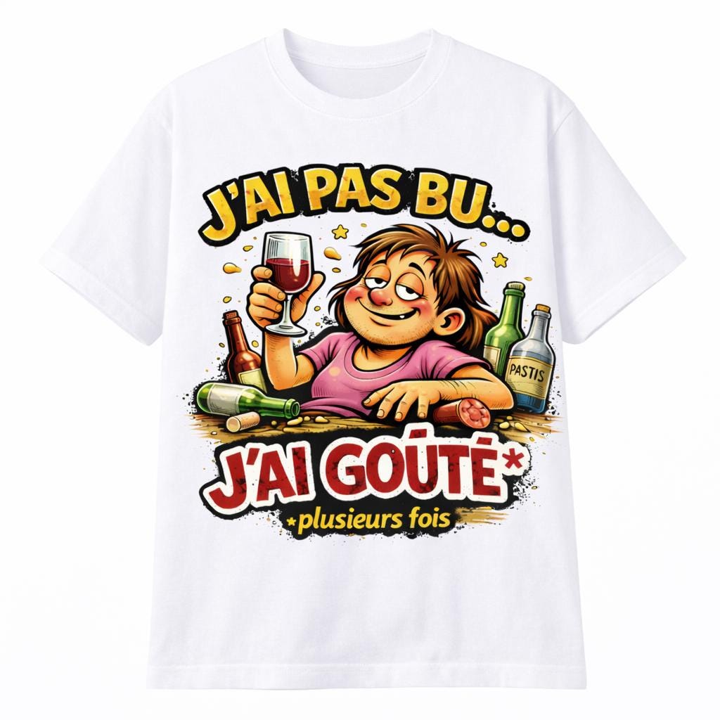 T-shirt humour apéro femme homme | J’ai pas bu j’ai goûté plusieurs fois | Cadeau drôle alcool | Tee-shirt humour français