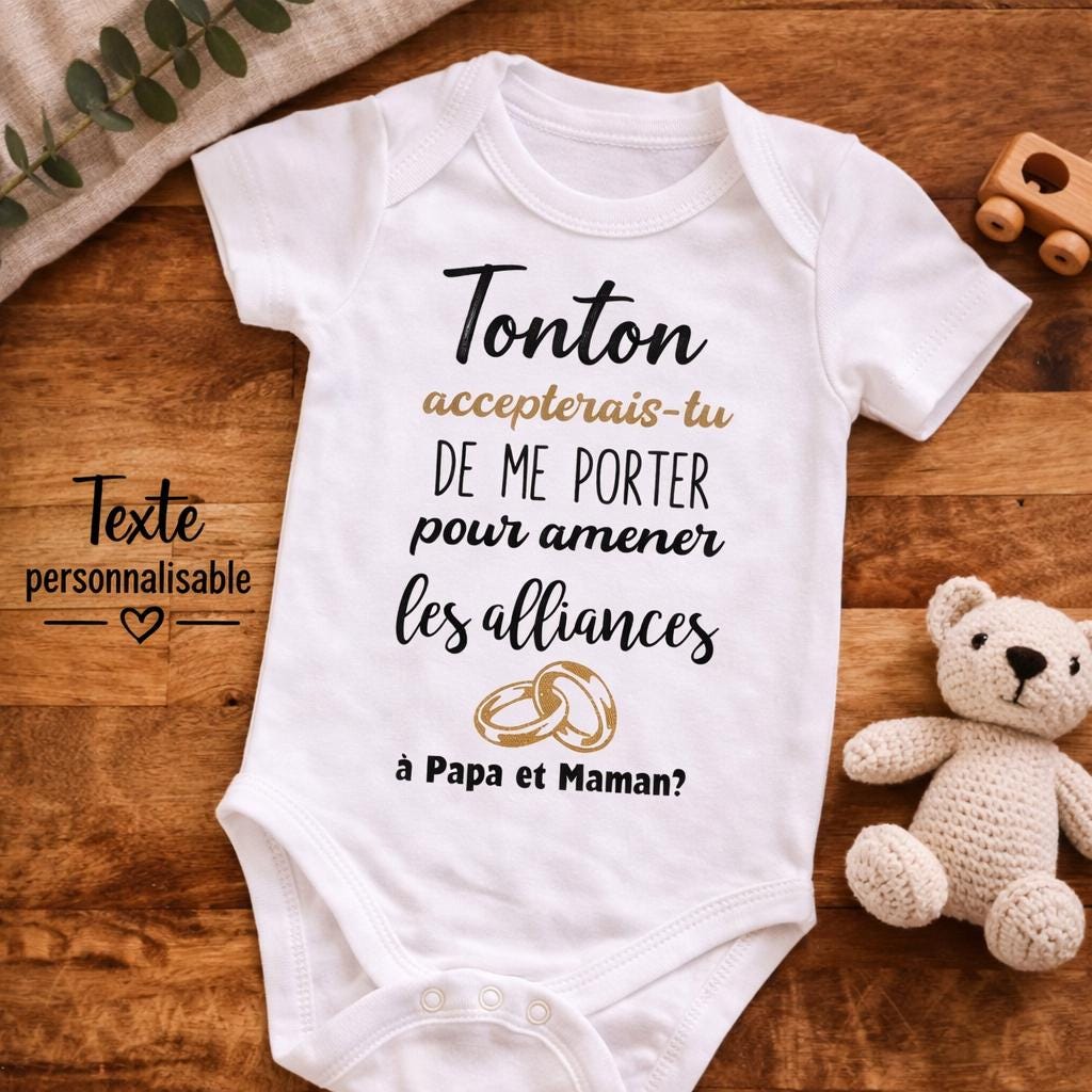 Body bébé porteur alliances personnalisé, tonton porteur alliances mariage, annonce mariage originale bébé, body cérémonie mariage bébé