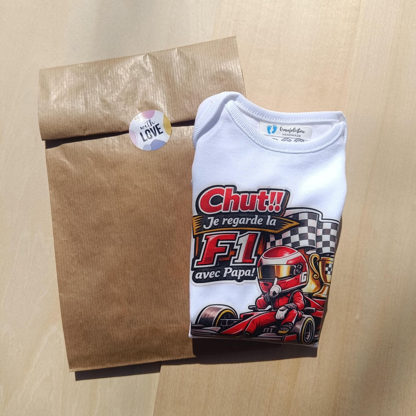 Body bébé F1 – Chut ! je regarde la F1 avec Papa– Charles Leclerc Ferrari