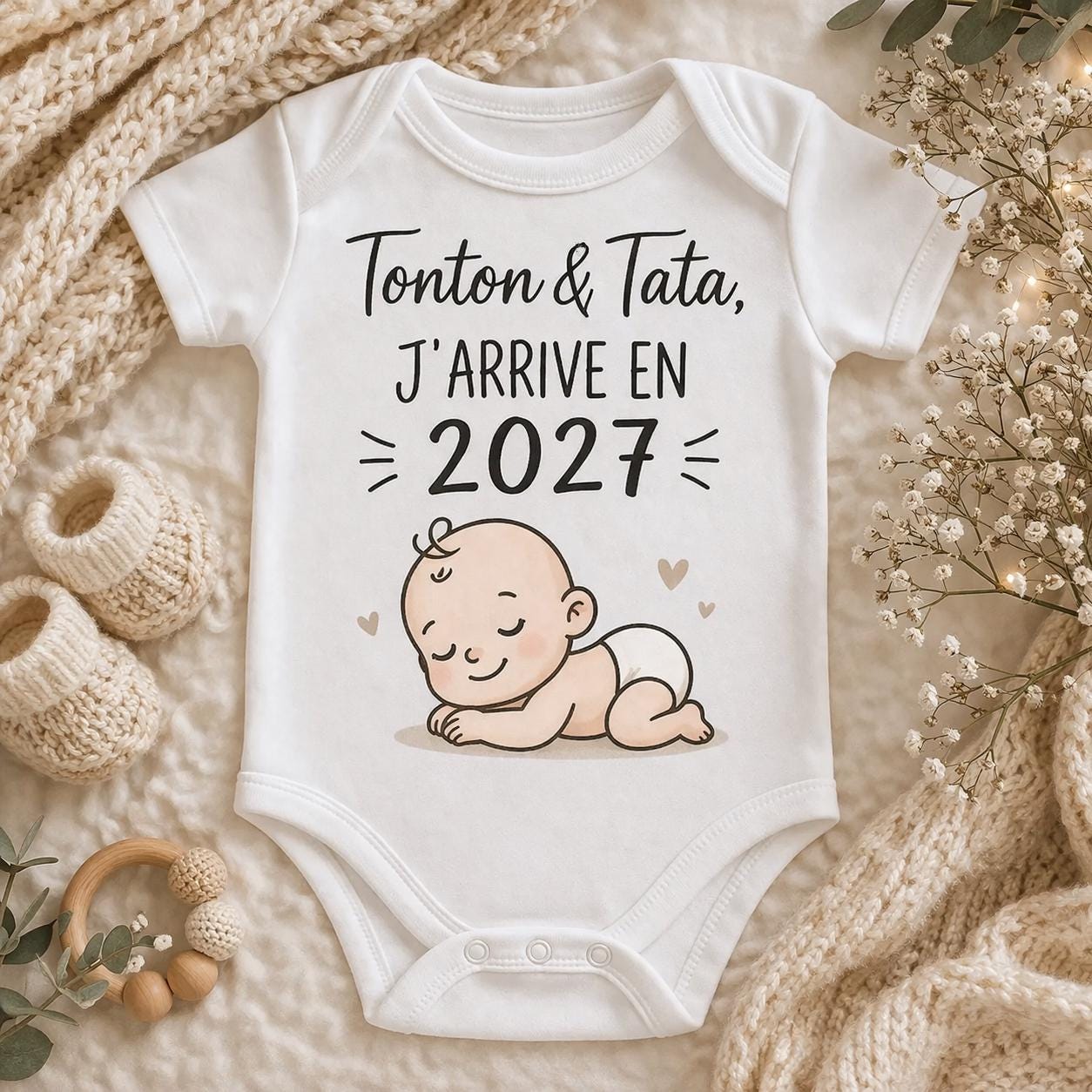 Body annonce grossesse / annonce grossesse / body pour tonton et tata / body personnalisé futur grands parents / j'arrive en 2027