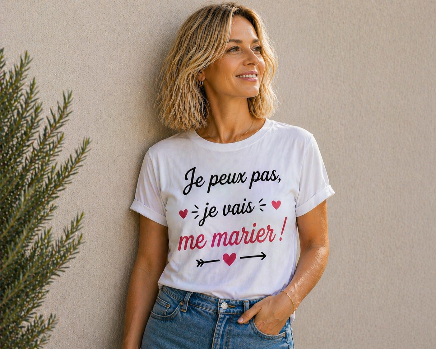 T-shirt Je peux pas, Je vais me marier EVG EVJF mariage fiançailles – Tee shirt cadeau – Cadeau femme DIY - tshirt apéro fête cadeau