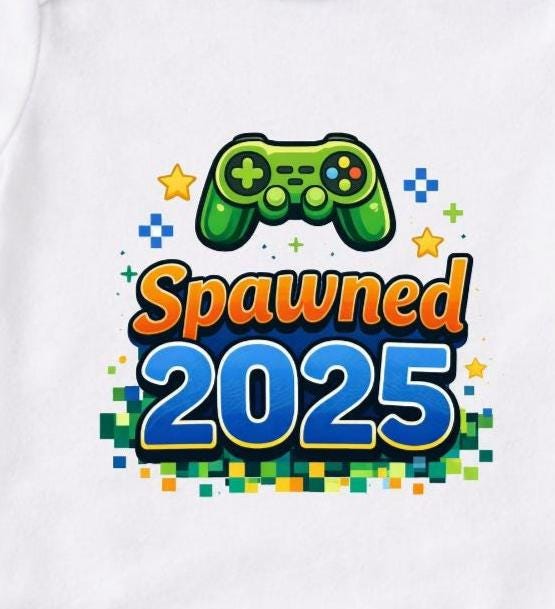 Body bébé Spawned 2025 – Body naissance gamer – Cadeau bébé original – Humour parents – Body bébé jeu vidéo