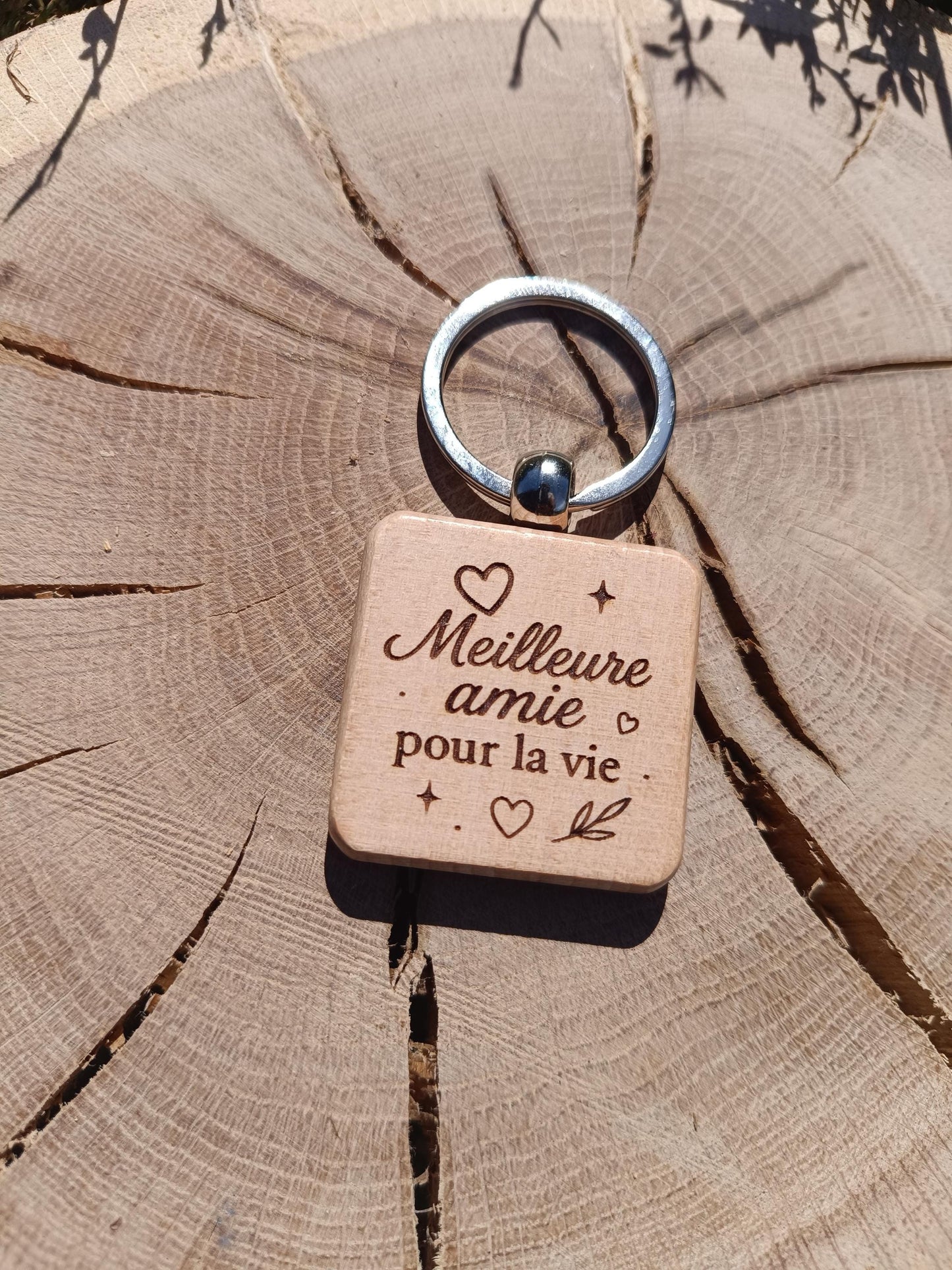 Porte clé en bois gravé, meilleur amie, amitié, meilleures potes, je t'aime, cadeau déclaration, cadeau anniversaire