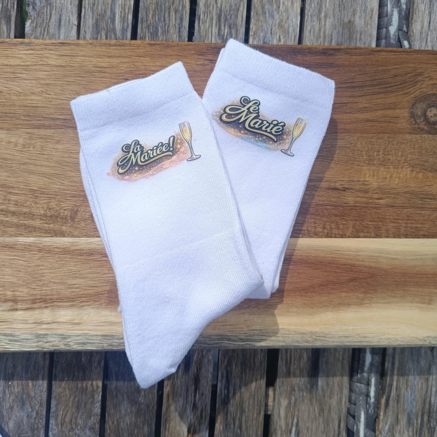 Paire de chaussettes blanches personnalisées thème Mariage – Le Marié La Marié, témoin demoiselle d'honneur- mariage EVG EVJF Anniversaire