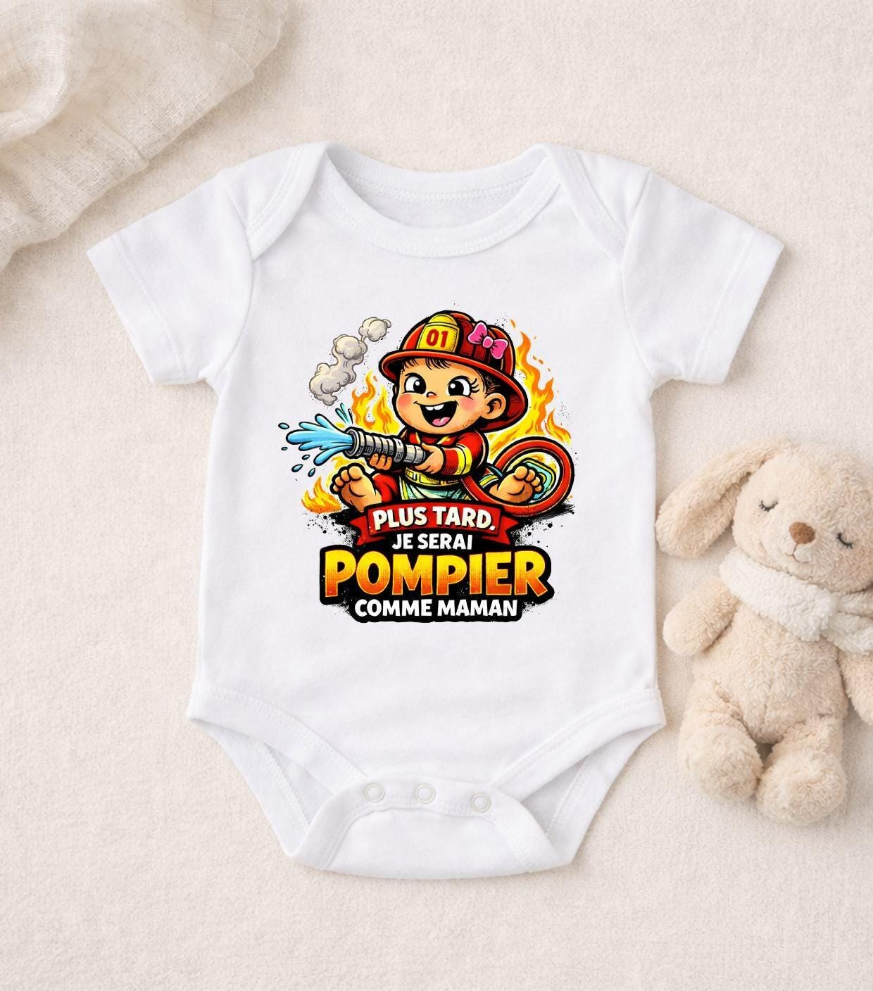 Body bébé Pompier comme Papa – Body naissance pompier – Cadeau bébé pompier – Body humour bébé – Impression DTF