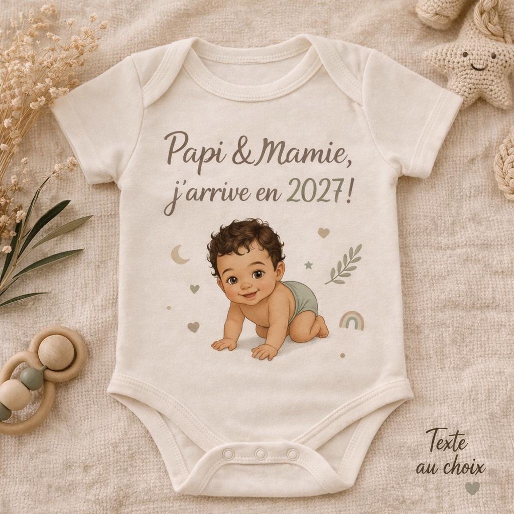 Body annonce grossesse / annonce grossesse / body pour papi et mamie / body personnalisé futur grands parents / j'arrive en 2027
