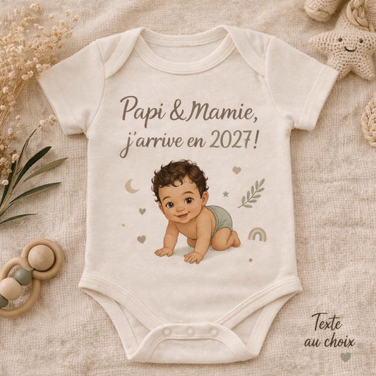 Body annonce grossesse / annonce grossesse / body pour papi et mamie / body personnalisé futur grands parents / j'arrive en 2027