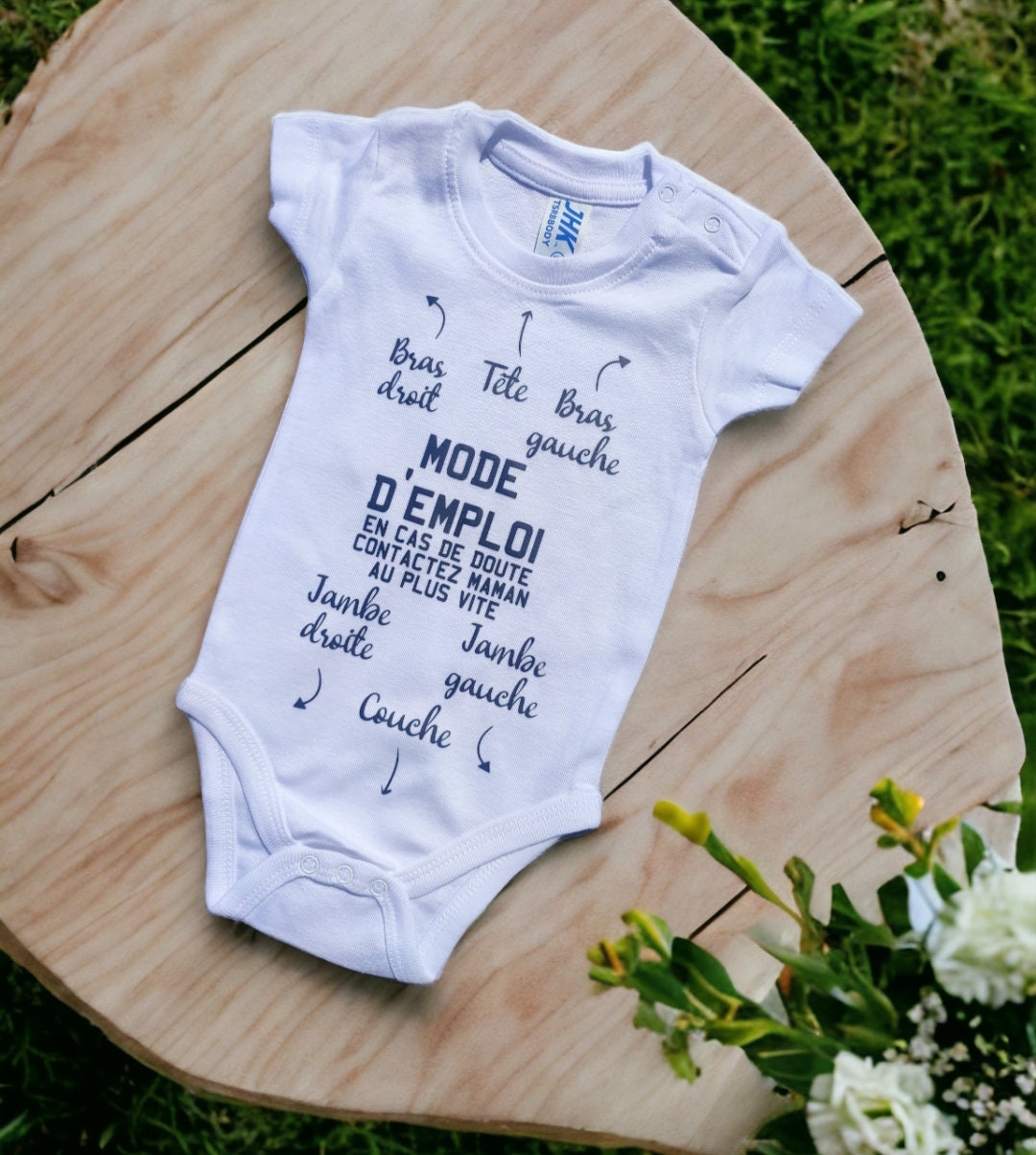 Body bébé, notice, mode d'emploi avec Humour, bodie personnalisable pour bébé, annonce de grossesse, naissance, accouchement