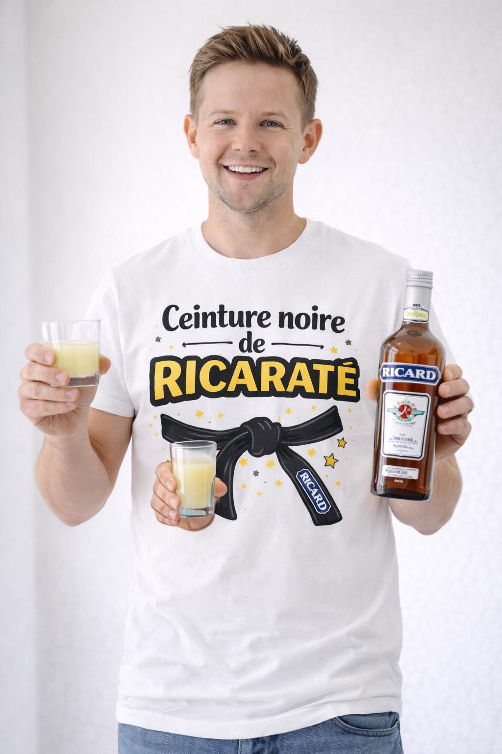 T-shirt humour apéro – Ceinture noire de Ricaraté – Tee shirt pastis drôle – Cadeau homme humour alcool