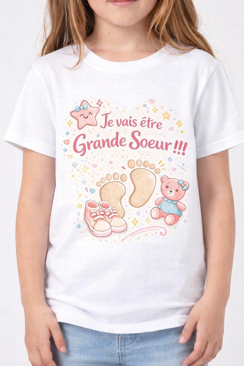 T-shirt enfant annonce grossesse – Je vais être Grande Sœur – Tee shirt enfant future sœur – Cadeau annonce famille