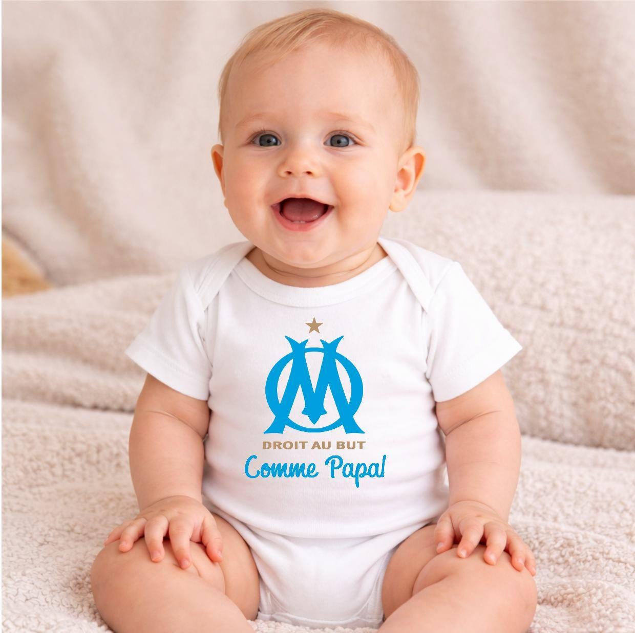 Body bébé OM Droit au But, comme Papa, cadeau naissance Olympique de Marseille, OM93, foot Ligue 1