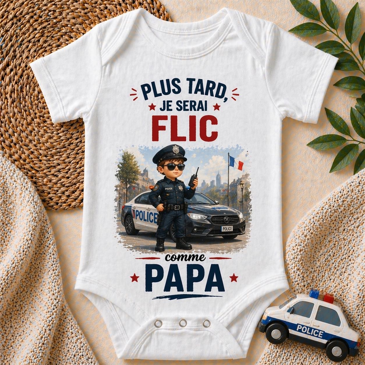 Body bébé plus tard je serai flic comme papa – Cadeau naissance original – Body bébé humour – Idée cadeau papa – Body personnalisé