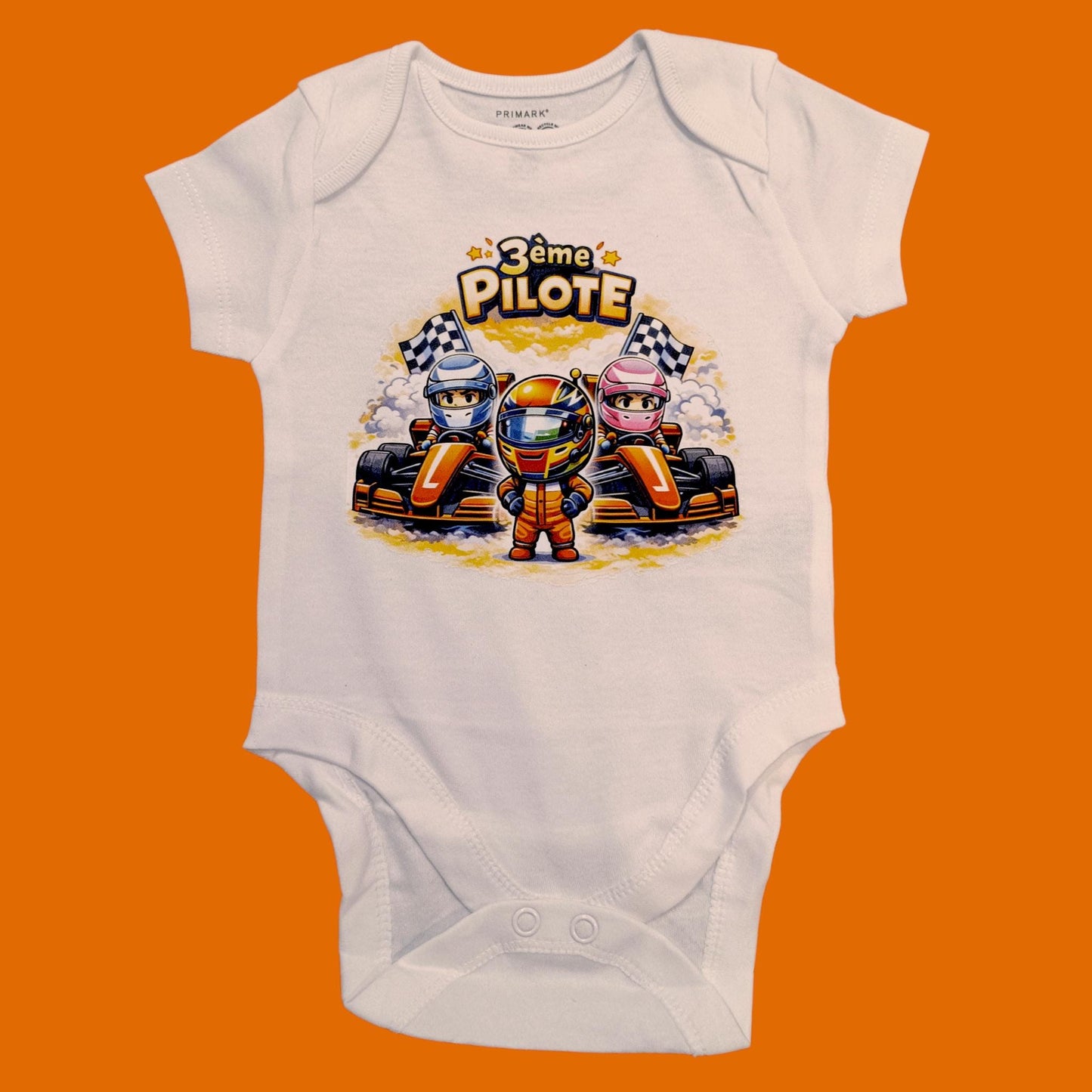 Body bébé “3ème Pilote” – Thème F1 McLaren Annonce grossesse originale – Cadeau futur papa & maman fans de Formule 1