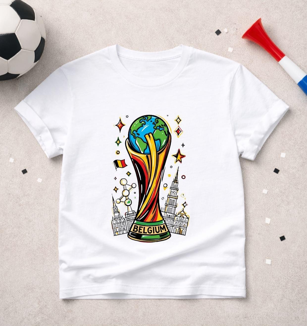 T-shirt adulte ou enfant ou body bébé Coupe du Monde 2026 foot Belgique