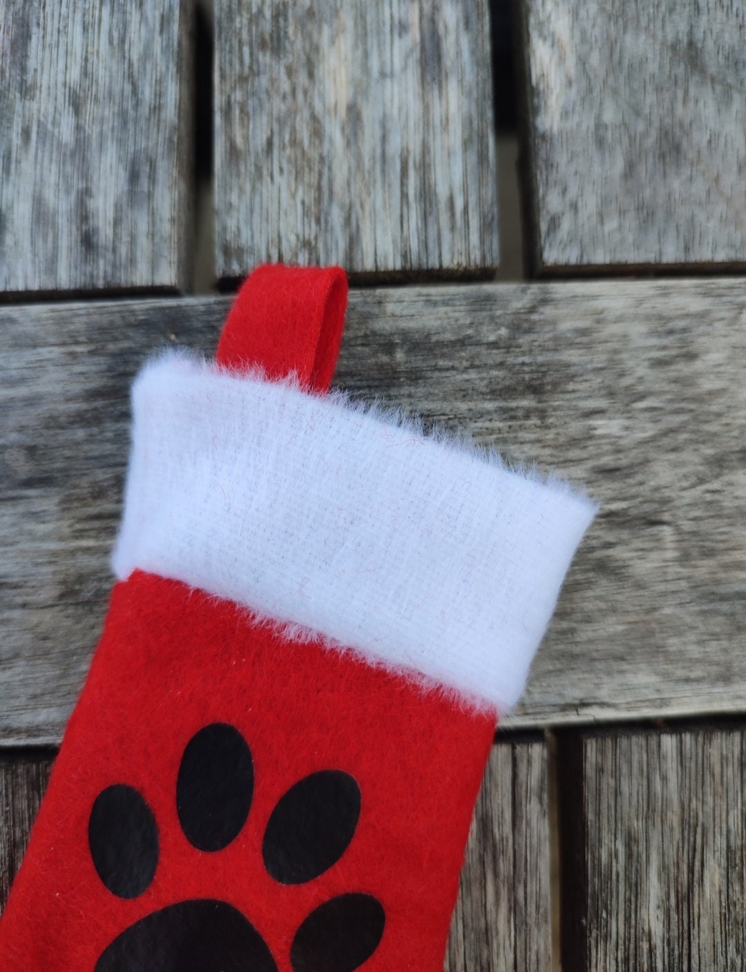 Chaussette de Noël pour les cadeaux personnalisée avec prénom, à accrocher à la cheminée. Flocage or doré pailleté