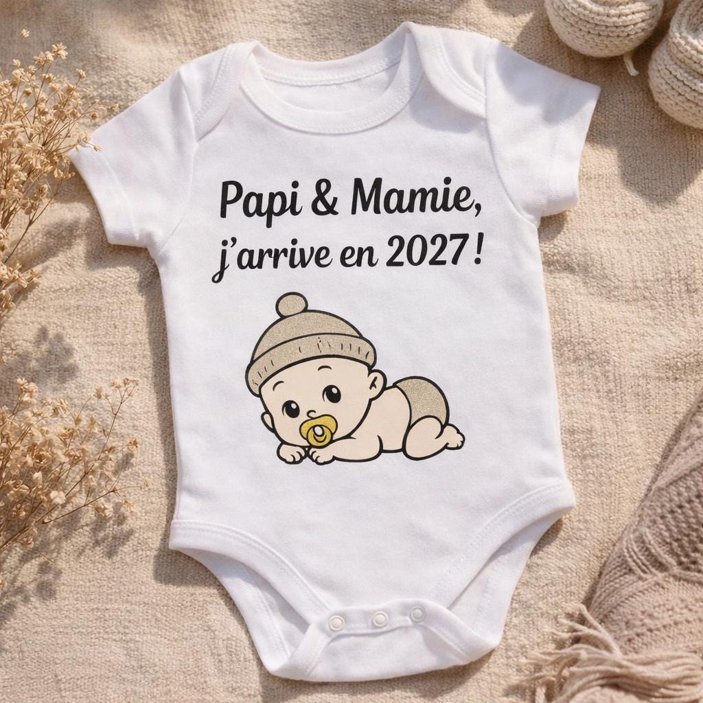 Body annonce grossesse / annonce grossesse / body pour papi et mamie / body personnalisé futur grands parents / j'arrive en 2027