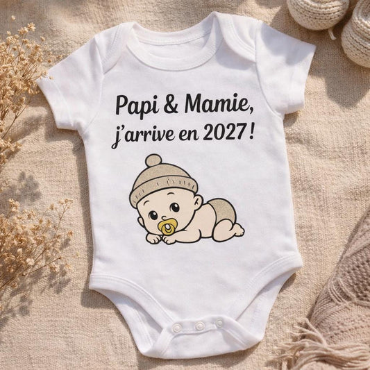 Body annonce grossesse / annonce grossesse / body pour papi et mamie / body personnalisé futur grands parents / j'arrive en 2027
